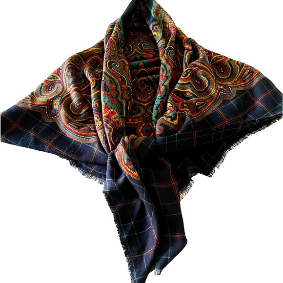 Large Navy and multi color scarf/wrap - Picture 1 of 5